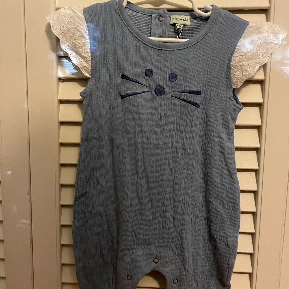 NWT Lilly + Sid Organic Cat Romper 6-12M